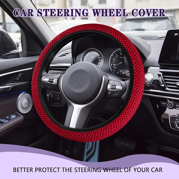 Elastic Stretch Steering Wheel Cover, Steering Wheel Cover, 15" Breathable Auto Steering Wheel Protector, Universal Car Accessories Comfortable Non-Slip Vehicle Steering Wheel Covers for Women Men