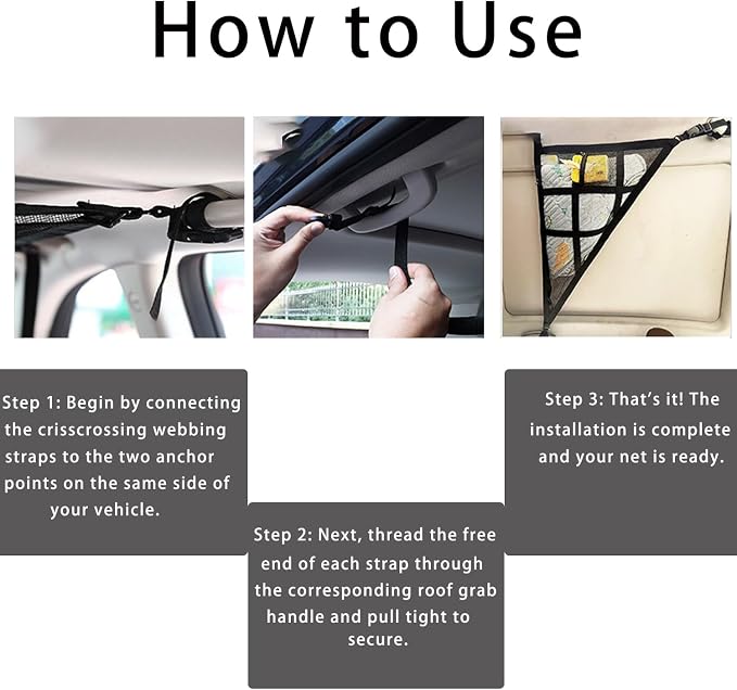 Car Ceiling Cargo Net for SUV & Van, Black, 1 Count | Overhead Storage Organizer, 3 Handles, Dual Layer Roof Rack, Fits Ford F150/Jeep/CRV/RAV4, Camping & Road Trip Gear