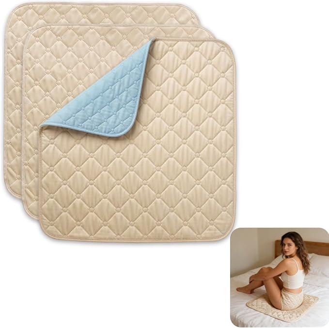 Non-Slip Absorbent Waterproof Chair Pads for Incontinence 19.7“ x 19.7”, Reusable Washable Waterproof Chair Covers, for Adults, Seniors,Children, Pet, Wheelchair, Car Seat(Light Coffee 3-Pack)