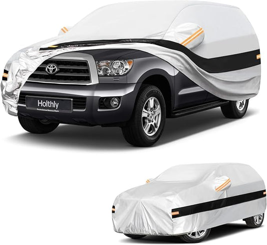 10 Layers SUV Car Cover Custom Fit for Toyota Sequoia (2000-2026), Waterproof All Weather for Automobiles, Outdoor Full Cover Sun Dust Rain Protection with Cotton. Silver
