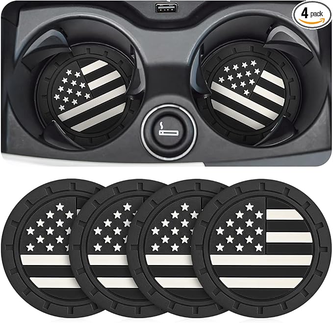 AUCELI 4 Pack Car Cup Holder Coasters, Colored American Flag US Flag Insert Car Cup Coaster, 2.75 Inch Anti Slip Shockproof Embedded Drink Mat, Vehicle Interior Decor Accessories