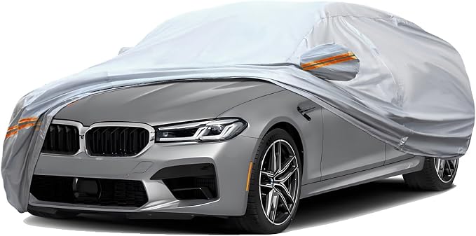 TUCAREST 6 Layers Full Car Cover for Sedan/Wagon/Coupe/Hatchback - Waterproof, Insulated, Anti-UV, Snow-Proof, Anti-Wind, All-Weather, Thickened Protection, up to 198 in