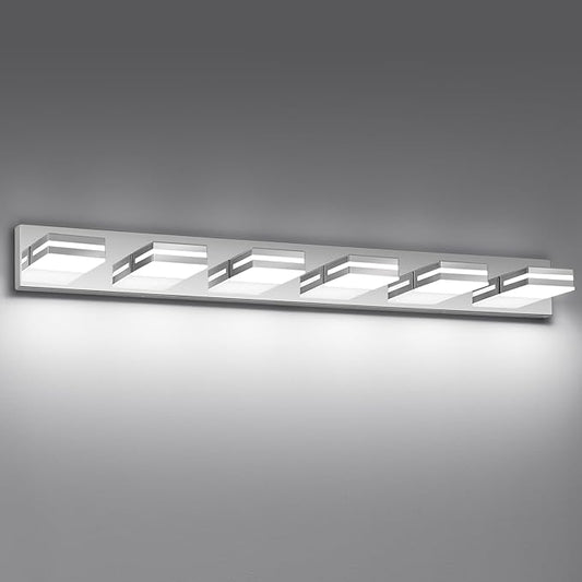 Modern LED Bathroom Lights Fixtures 6-Light,Stainless Steel Chrome Acrylic Wall Lighting,Vanity Lights for Bathroom Over Mirror 6000k 41in