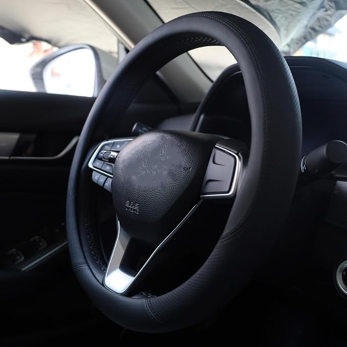 Leather Steering Wheel Cover for Mazda CX5/CX-5 CX50/CX-50 CX3/CX-3 CX30/CX-30 CX9/CX-9 Mazda 3 5 6 MX-5 Miata CX-7 RX-8 GS GT Sport Car Accessories, 2026 Black 14.5-15 inch