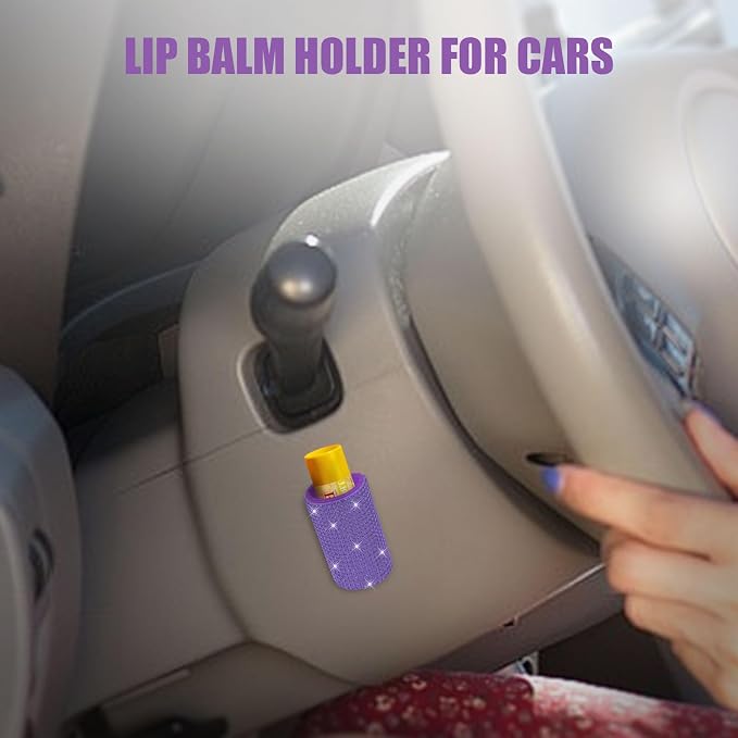 Upright Car Chapstick Holder, Bling Insulating Lip Balm Holder,Rhinestone Car Accessories for Women Interior ,Suitable for Most Vehicles. (Purple)