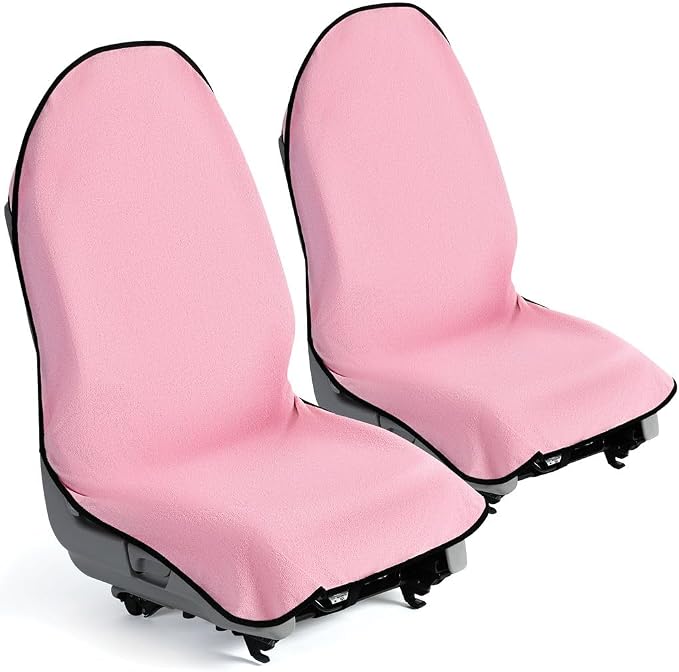 lebogner Car Seat Towel Cover for Post Gym Workout, Running, Swimming, and Hiking, 2 Pack Universal Fit Anti-Slip Waterproof Sweating Bucket Seat Protector for Cars, SUVs and Trucks, Pink