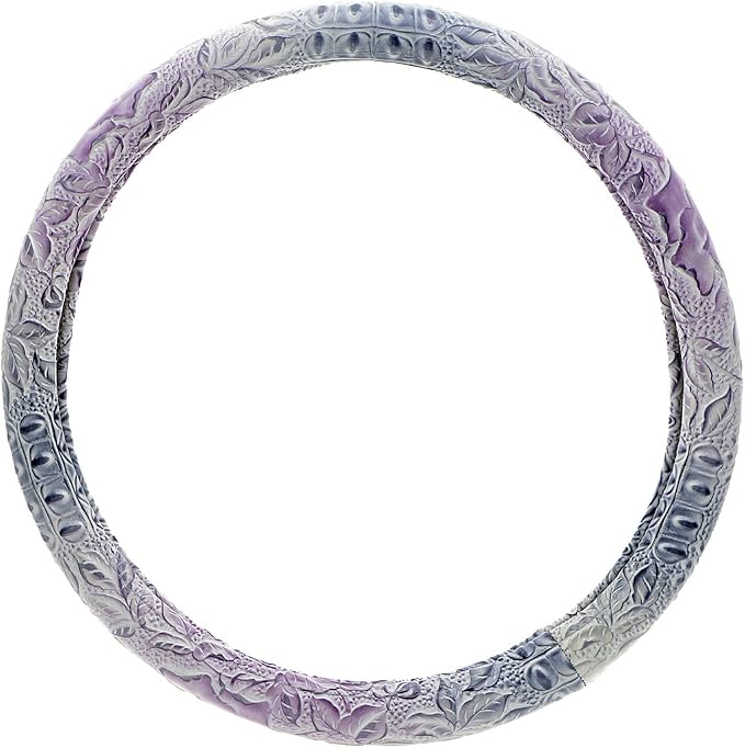 Car Steering Wheel Cover Universal 15 Inch Middle Size Auto Anti-Slip Leather Wheel Protector with Flower Grain Design White Style