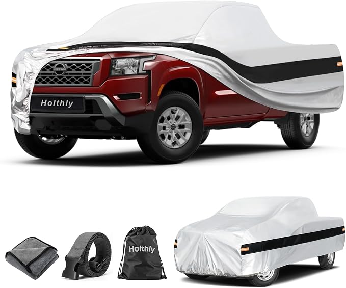 10 Layers Truck Cover Waterproof All Weather Custom Fit Nissan Frontier(2021-2026) King/Crew Cab Short Bed, Outdoor Full Exterior Pickup Car Cover Sun Rain Snow Ice Protection. Sliver