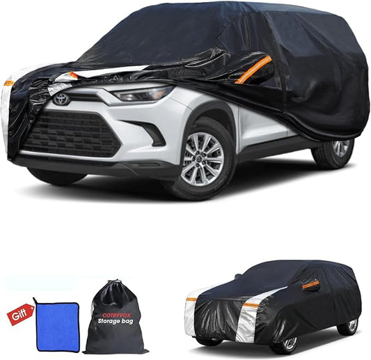 Multi-Layer Car Cover Custom Fit for Toyota Grand Highlander(2013-2026), 100% Waterproof All Weather for Automobiles, Gift with Towel, Heavy Duty Car Covers for Rain Sun UV Protection With Door Zipper