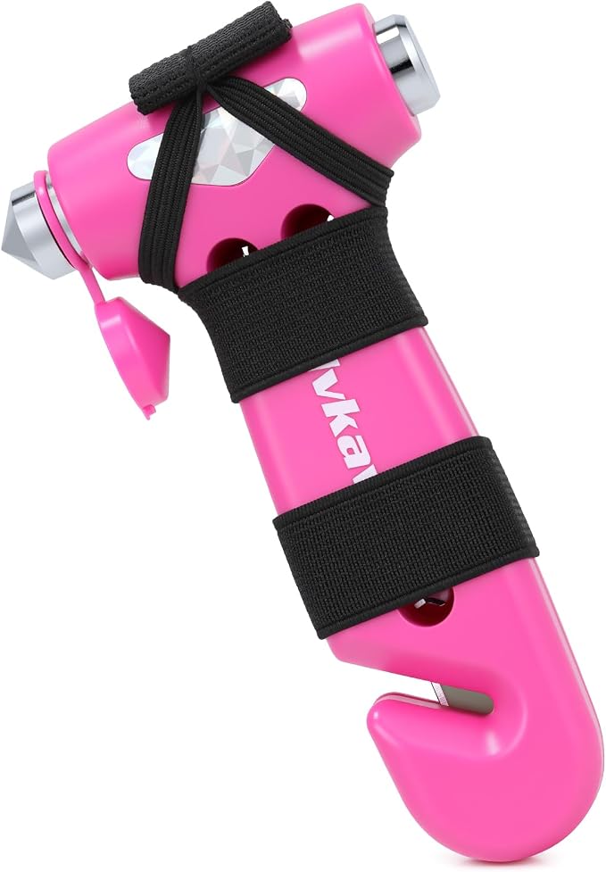 Window Breaker, 3-in-1 Emergency Escape Tool with Car Safety Hammer and Seat Belt Cutter, Safety Emergency Car Escape Tool Gift for Women (Pink and Blue)