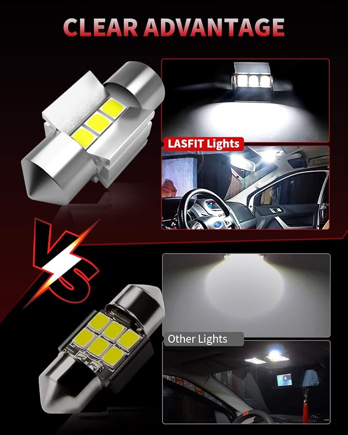 LASFIT 28MM LED Festoon 29MM 641 6614F 6612F TS-14V1CP LED Dome Map Trunk Cargo Light Bulb 6000K Brighter White Light (Pack of 2)