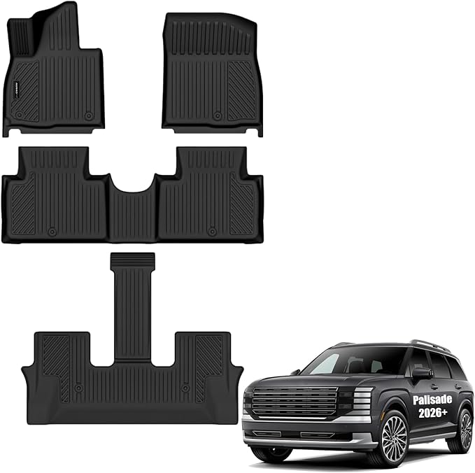 Auxko All Weather Floor Mats for Hyundai Palisade 2026 7&8 Seats Gasoline Only All Season TPE Accessories Guard Odorless Anti-Slip Floor Liners for Hyundai Palisade 2026 7&8 Passengers