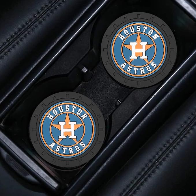 Baseball Fans Car Cup Holder Coasters for Huston Astros Fans, 2 Pack Astros Silicone Non-Slip Cup Mats, 2.75" Car Cup Holder Inserts for Auto Interior