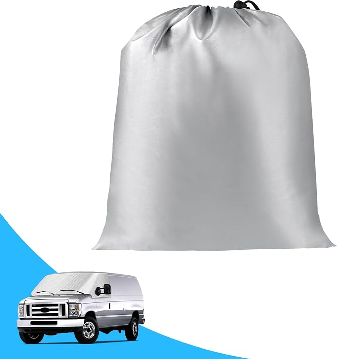 Windshield Sun Shade for 1992-2026 Ford E-Series E-150 E-250 E-350 E-450 Van Motorhome, External 5-Layer Reflective Sunshade for 2019-2026 Ford Econoline E-Series Van & Motorhome