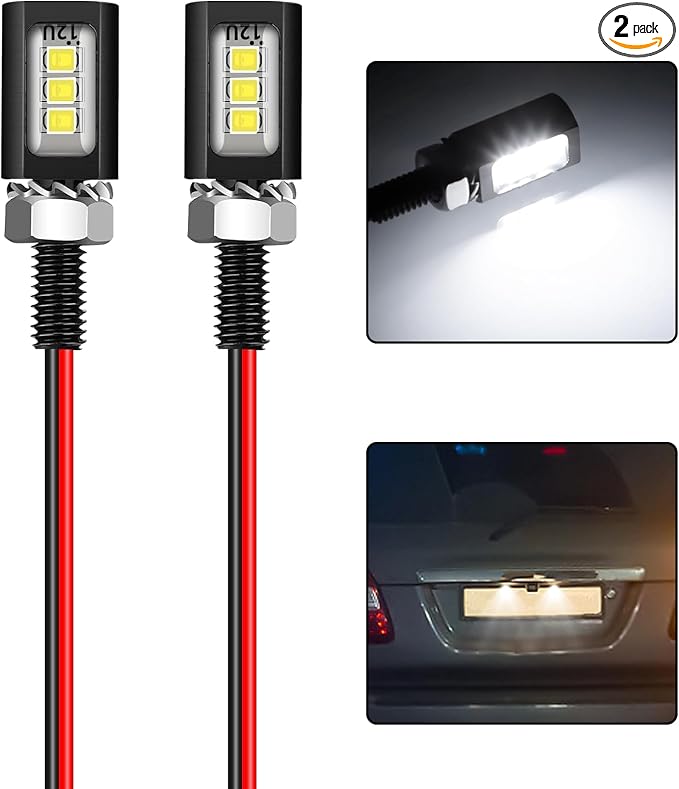 LED License Plate Light,License Tag Screw Bolt Lamp,12V White LED Bulb, Waterproof/Rainproof IP68 Aluminium Light Holder, Legal for Car Motorcycle Truck RV ATV Bike 2PCS (Black)
