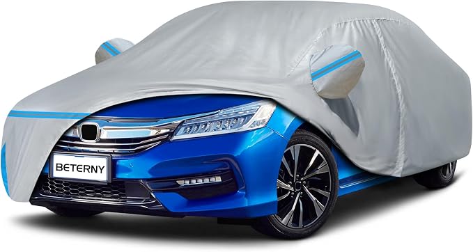 Car Cover for 2001-2026 Honda Accord Sedan/Coupe, Waterproof Custom-fit Sun Rain UV Dust Snow Protection Windproof Outdoor Accord Full Car Cover with Door Zipper and Cotton Lining-Gray