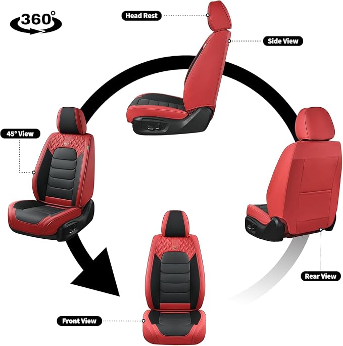 FLORICH Car Seat Covers Full Set, Leather Seat Cover, Front and Rear Seat Covers 5 Seats, Waterproof Car Seat Cushion Protector Accessories for Sedan SUV Pick-up Truck (Red&Black, Full Set)