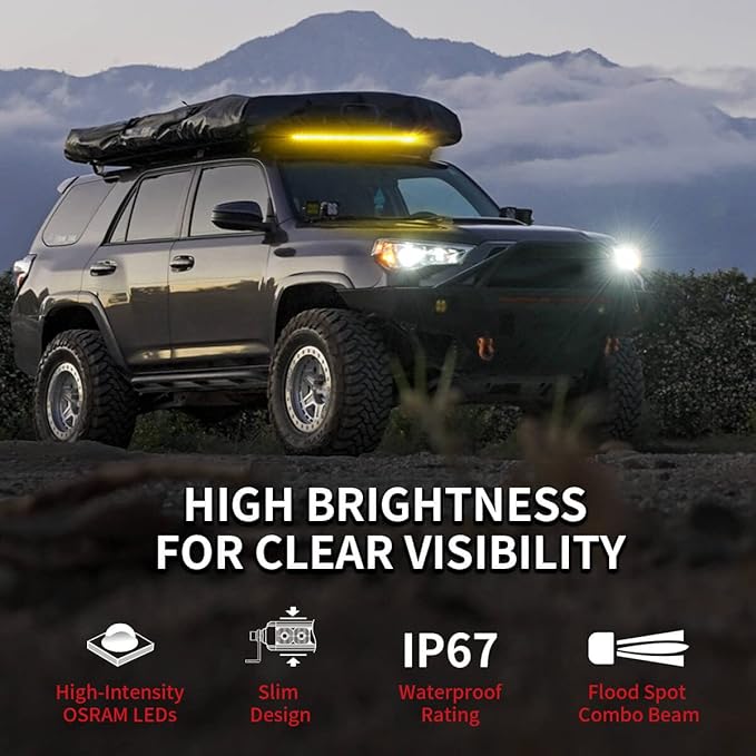 LASFIT 42 Inch Amber LED Light Bar Single Row Slim Spot Flood Combo Driving | 2000K Overhead Roof Mount Off Road Lights IP67 Waterproof for 4Runner Tacoma RAV4 Ranger Colorado Forester