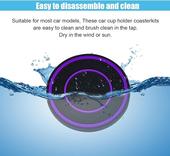 2PCS Car Cup Holder Coasters, 2.75 Inch Auto Non-Slip Anti Dust Cup Mats, Console Cup Holder Insert Coaster Auto Insulated Mats, Universal Interior Accessories for Most Cars (Purple)