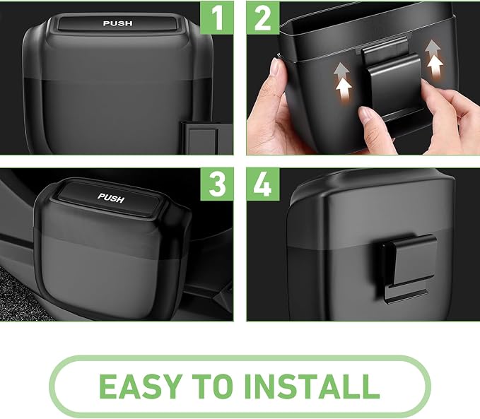 Car Trash Can, Portable Push to Open Storage Bucket with 30 Trash Bags, Waterproof Anti-Leak Hanging Clutter Canister with Lid, Universal Large Capacity Supplies Box for Car Truck Van (Black)