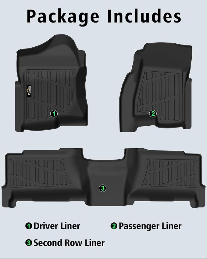 Floor Mats 1999-2006 for Chevy Silverado & GMC Sierra Crew Cab | 1500 2500 2500HD 3500HD, 2007 Silverado Sierra Classic Body, 2000-2006 Suburban/Yukon XL/Escalade ESV (2nd Row Bench Seat)