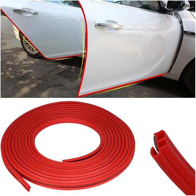 Osilly Car Door Rubber Seal Strip, 32.8Ft Self Adhesive Weather Stripping Automotive Edge Trim, Weatherstrip Soundproof Vehicle Tailgate Window Sealing Cover, Universal for SUV RV Truck (Red)