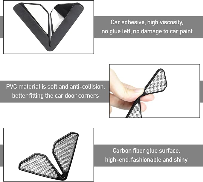 DXNQ 2 PCS Car Door Corner Protector Edge Guards, Real Carbon Fiber Anti-Collision Car Door Edge Protector, Self-Adhesive Decorative Auto Corner Protect, Vehicle Exterior Accessories (Silver)