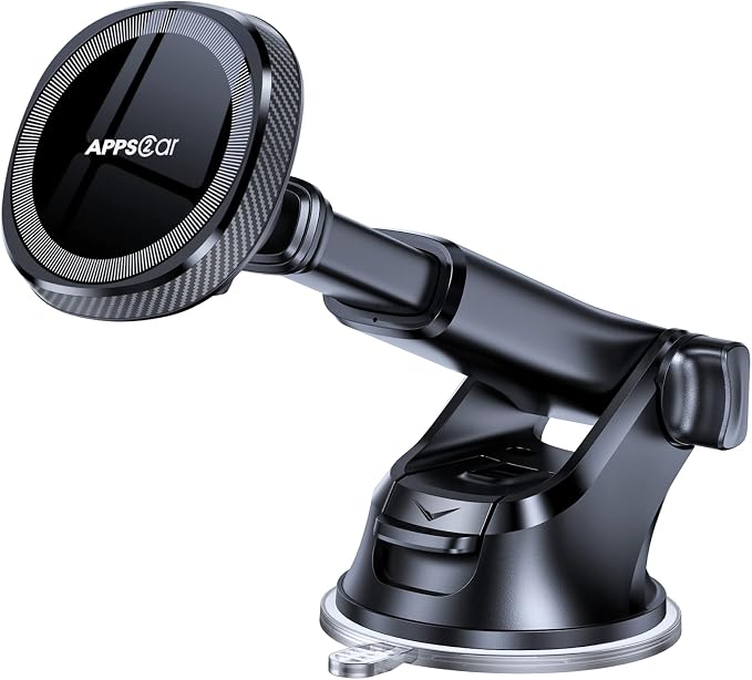 APPS2Car for MagSafe Car Phone Mount for iPhone, Magnetic Windshield Dashboard Holder with Telescopic Arm and Strong Suction Cup, Compatible with iPhone 17/16/15/14/13/12 MagSafe Cases
