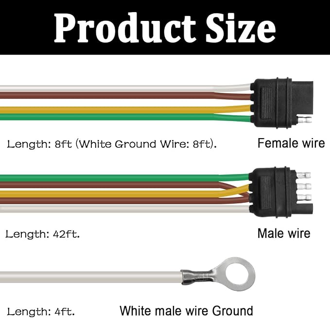 50ft 5 Wire 4Pin Trailer Wiring Harness,Extended Length Trailer Wiring Kit,4-Way Trailer Light Wire for Trailers RV Boat Marine