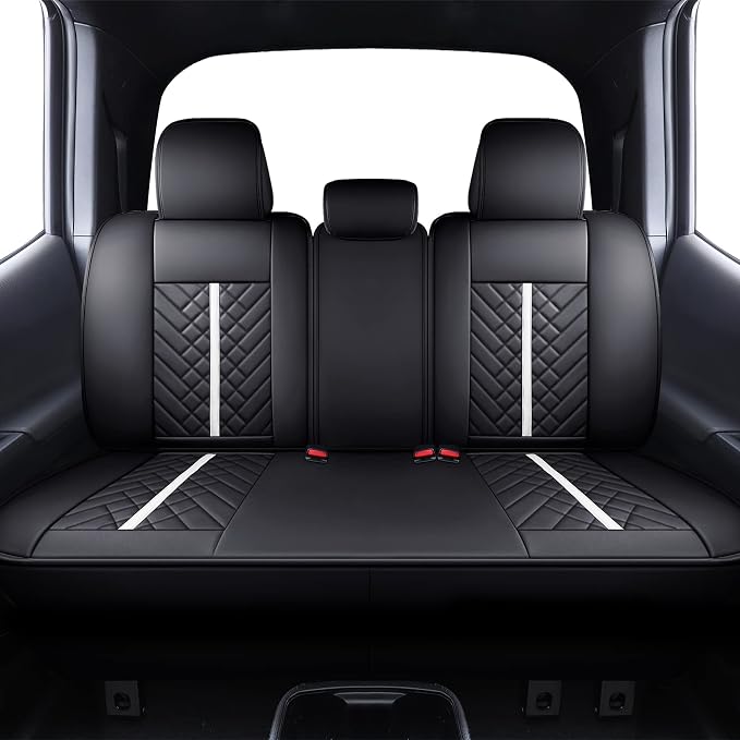 Tomatoman Tacoma Truck Rear Seat Covers 2005-2024 2025 2026 Access Double Cab TRD Sport Offroad Limited SR5 V6 Back Car Cushions with Waterproof Faux Leather(Rear Seat/Black-White)