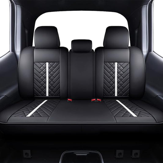 Tomatoman Tacoma Truck Rear Seat Covers 2005-2024 2025 2026 Access Double Cab TRD Sport Offroad Limited SR5 V6 Back Car Cushions with Waterproof Faux Leather(Rear Seat/Black-White)