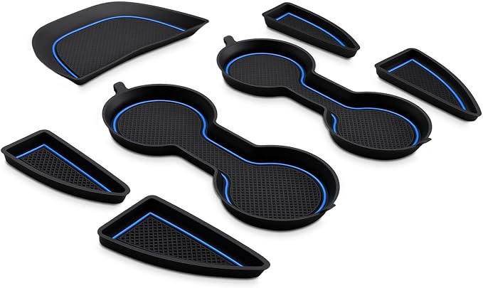 Auovo Cup Holder Inserts Coaster Center Console Liners Compatible with Chevy Malibu Accessories 2017-2025 Silicone Cup Mat Pad Door Liners Car Interior Decoration(Blue, 7PCS-with Door Liners)