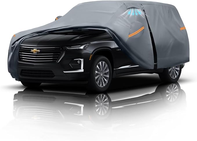 Large SUV Car Cover for Chevrolet Traverse (2009-2026) 100% Waterproof All Weather, Heavy Duty Outdoor Full Exterior Covers Rain Sun Wind UV Protection.