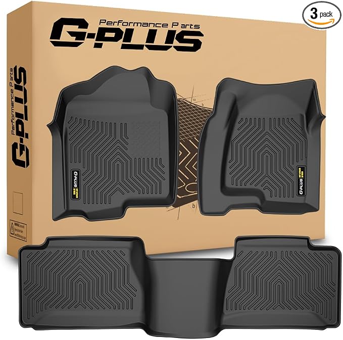 G-PLUS Floor Mats 3pcs Compatible with Chevy Silverado GMC Sierra 1500 1999-2006 & 1500 Classic 2007, Fit Silverado Sierra 2500 2001-2004, 2WD 4WD Extended Cab TPE Floor Cargo Liners