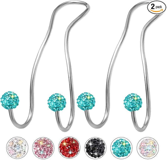 Bling Purse Hook for Car Headrest, Upgraded Cute Car Seat Hooks for Bag Handbag, Durable Stainless Auto Purse Hanger Holder 2 Pack, Lake Blue