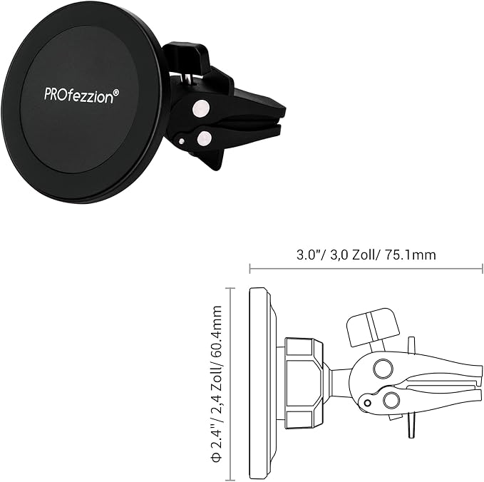 PROfezzion 2-Pack Magnetic Car Vent Mount Holder Compatible with MagSafe | Stable Vent Clip, Powerful Magnets Compatible with MagSafe for iPhone 17 16 15 14 13 12 Pro Max Plus Air & All Phones