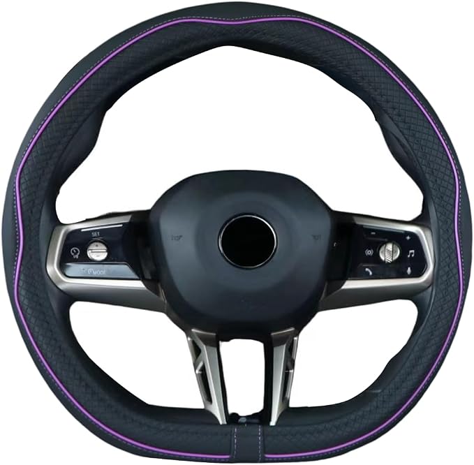 Mayco Bell Flat Bottom Steering Wheel Cover Anti-Slip,Safety,Soft,Breathable,Durable,Full Surround,Comfortable Grip Microfiber Leather (D Shape, Black Purple)