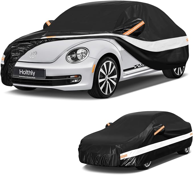 10 Layers Sedan/Coupe Car Cover Custom Fit for Volkswagen Beetle (1938-2019), Waterproof All Weather for Automobiles, Outdoor Full Cover Sun Dust Rain Protection with Cotton. Black