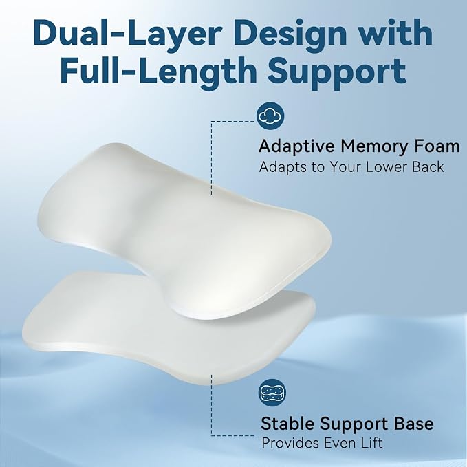 Adjustable Height Lumbar Support Pillow for Sleeping, Ergonomic Contour Lower Back Pillow for Bed with Breathable Washable Cover, Spine Alignment & Sleep Comfort, Grey
