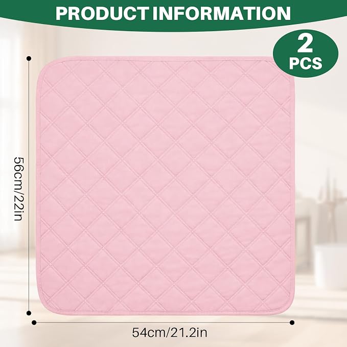 2 Pack Waterproof Chair Pads for Incontinence - Waterproof Seat Protector Pads 22" X 21", Resuable Washable Non-Slip Absorbent Chair Seat - Absorbent for Bed, Seat, Car, Wheelchair & Recliner（Pink）