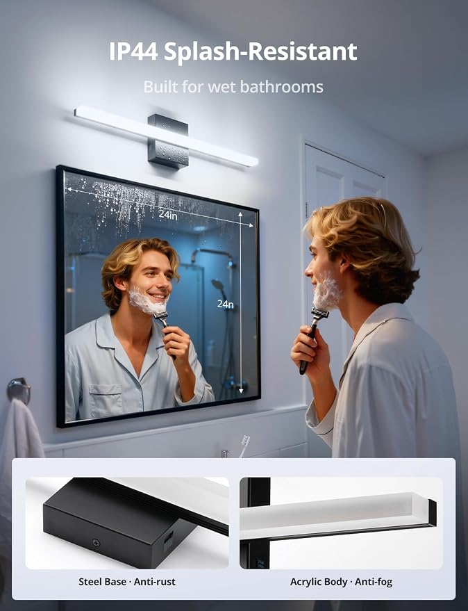 Combuh 2 Pack 24Inch Long Vanity Light for Bathroom 5 Color Adjustable Modern, Bright 14W 1250LM Black Bath Bar Lighting Fixtures Over Mirror IP44 Rustproof Minimalist Led Wall Sconce for Powder Room