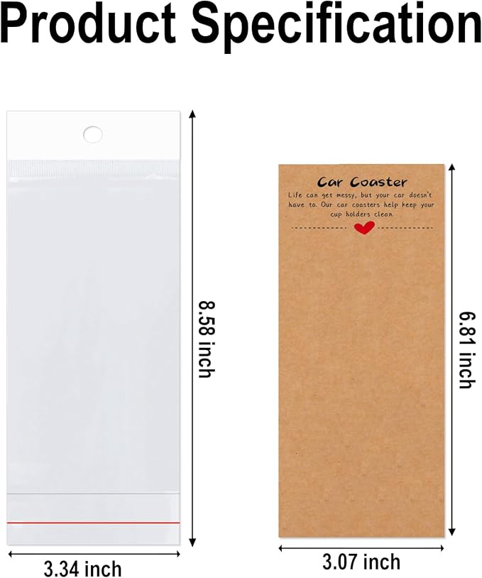 100PCS Car Coasters Packaging for Selling, Sublimation Blanks Car Coaster | Sublimation Display Card Set with Bags and Brown Cards 6.8 x 2.9 Inch,Heat Press Machines Accessories (Brown)