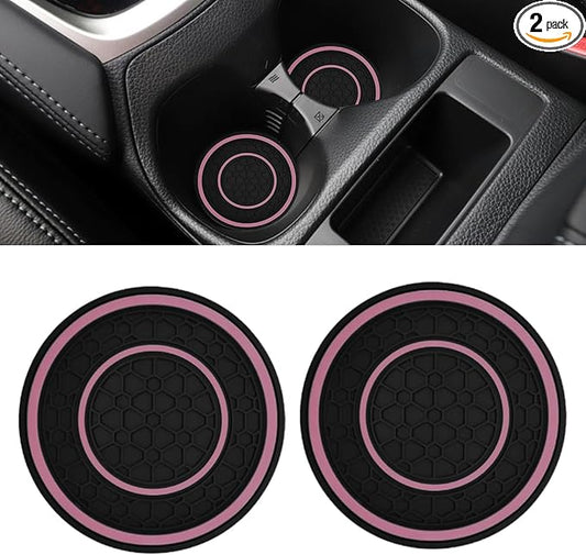 2PCS Car Cup Holder Coasters, 2.75 Inch Auto Non-Slip Anti Dust Cup Mats, Console Cup Holder Insert Coaster Auto Insulated Mats, Universal Interior Accessories for Most Cars (Pink)