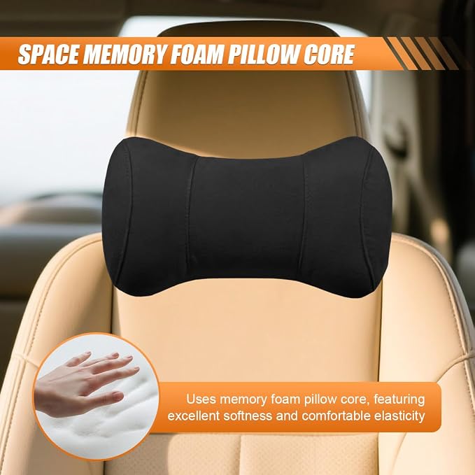 Car Headrest Pillow for Driving - Memory Foam Soft Automotive Neck Support Pillow Cushion with Adjustable Strap - Comfortable Car Seat Headrest Pillow for Neck Pain Pressure Relief (Black)