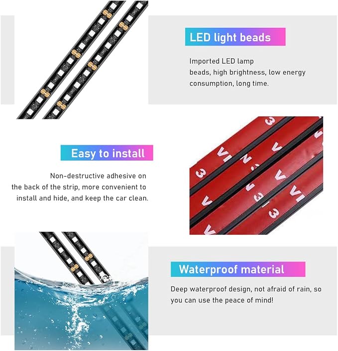 Ohleats Car LED Strip Light, 48 LED RGB Auto Interior Atmosphere Lights, Cigarette Lighter Under Dash Ambient Night Light, Interior Lamp Lighting Kit (Orange, USB)