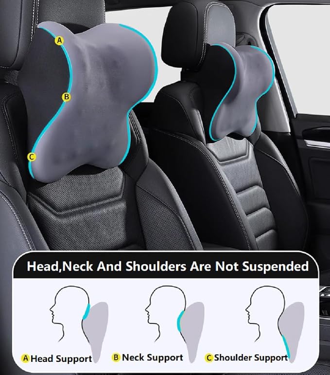 Car Neck Pillow for Neck Pain Relief and Cervical Support,Memory Foam Car Pillow for Car Seat with Adjustable Strap and Breathable Removable Cover,Car Headrest Pillow for Ergonomic Design (Gray)