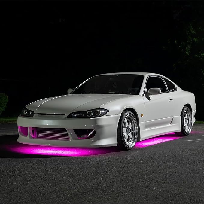 LEDGlow 4pc Pink Slimline LED Car Flexible Underglow Lighting Kit | Neon Accent Lights Include Flex Underbody Tubes, Solid Color Illumination, 4 Modes, Control Box & Remote