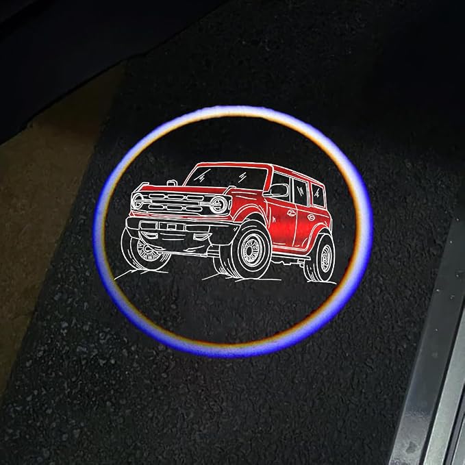 2Packs Car Door Lights Car Door Shadow Lights Projector Welcome Courtesy Lights fit for Ford Bronco Accessories -Red