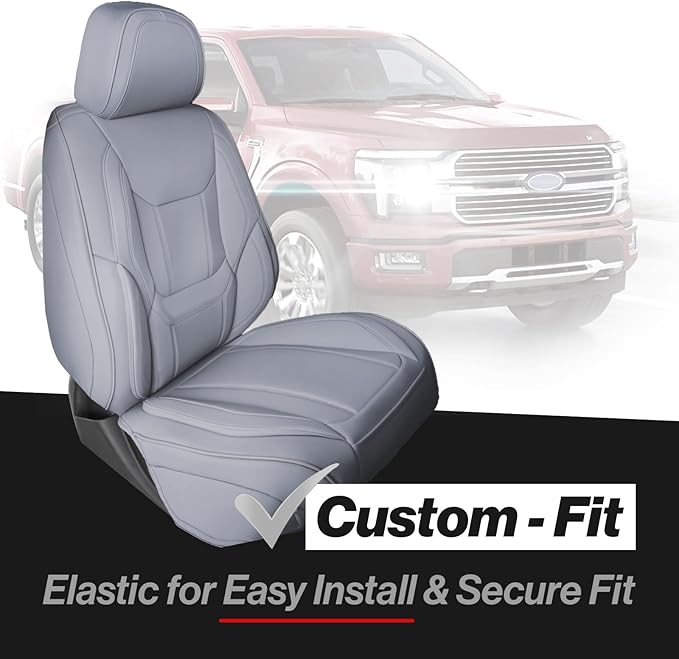 Coverland Custom Truck Car Seat Covers Front Seats for [2012-2014 Ford F150 Super, SuperCrew Cab Front Bucket Seats Rear 40/60 Split Bench Without Armrest] - Waterproof Seat Protector [Front-Gray]