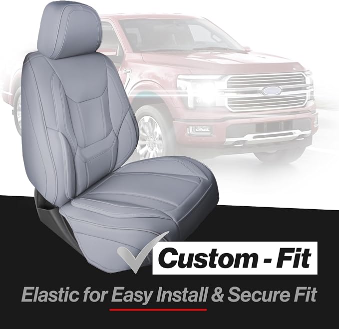 Coverland Custom Truck Car Seat Covers Full Set for [2008-2010 Ford F250 F350 Super Duty Crew, Super Cab Bucket Seats] - Protector Water Resistant Leather Memory Form Seat Cushion [Full Set-Gray]